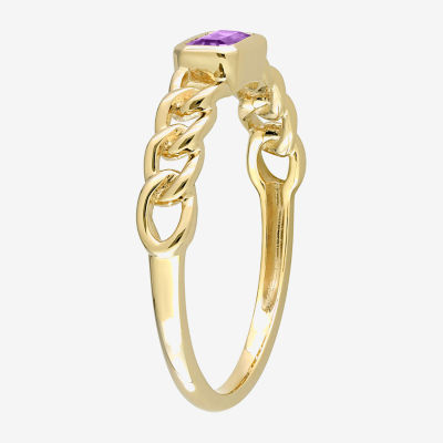 Womens Genuine Purple Amethyst 10K Gold Stackable Ring