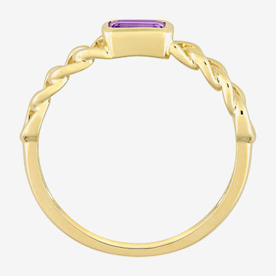 Womens Genuine Purple Amethyst 10K Gold Stackable Ring