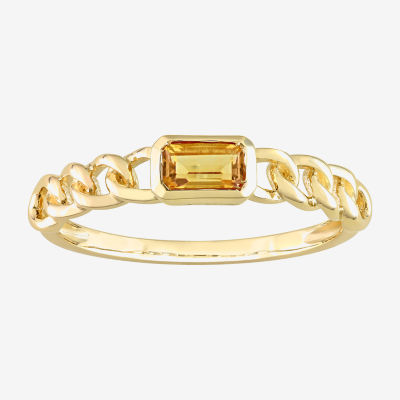 Womens Genuine Yellow Citrine 10K Gold Stackable Ring