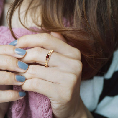 Womens Genuine Red Garnet 10K Gold Stackable Ring