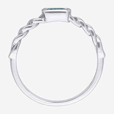 Womens Genuine Blue Topaz 10K White Gold Stackable Ring
