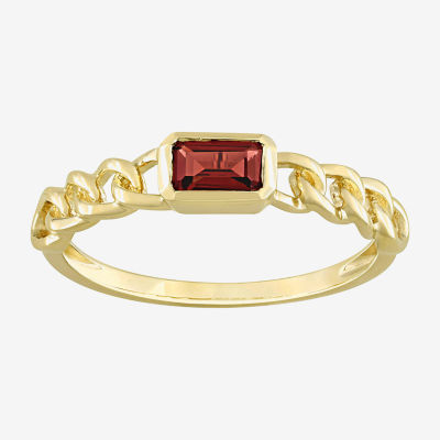Womens Genuine Red Garnet 14K Gold Stackable Ring