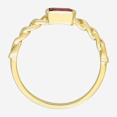 Womens Genuine Red Garnet 14K Gold Stackable Ring