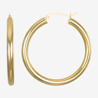 14K Gold 4mm x 20mm Hoop Earrings