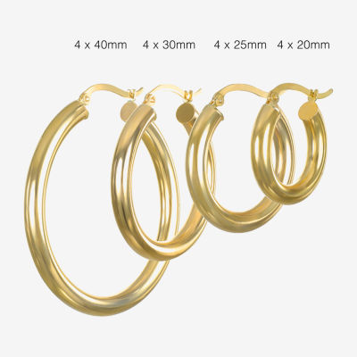 14K Gold 4mm x 20mm Hoop Earrings