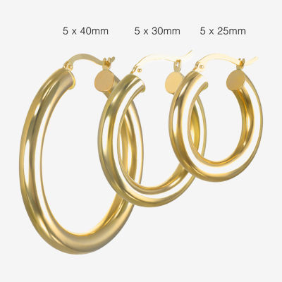 14K Gold 5mm x 25 - 40mm Hoop Earrings