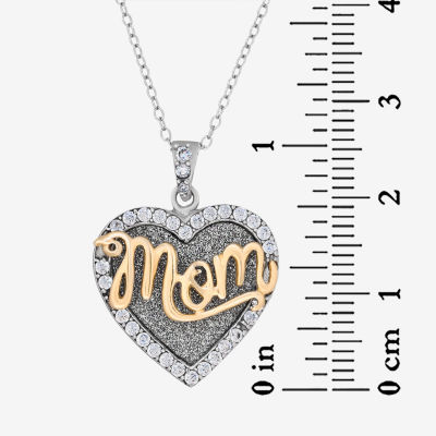 STERLING SILVER AND 18K GOLD OVER SILVER CUBIC ZIRCONIA GLITTER GOLD MOM HEART NECKLACE 18 INCH