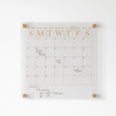 Martha Stewart Premium Acrylic Monthly Wall Calendar and Notes Board - Clear/Gold