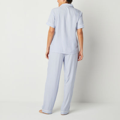 Liz Claiborne Womens Poplin Short Sleeve 2-pc. Pant Pajama Set