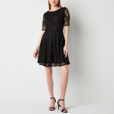 Danny & Nicole Short Sleeve Floral Lace Fit + Flare Dress