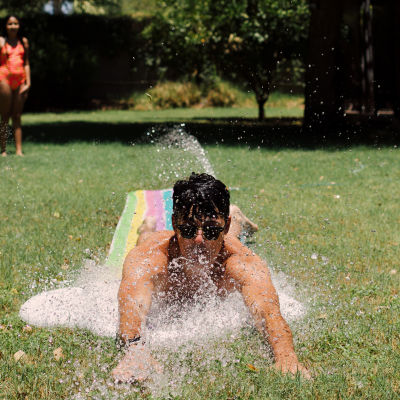 Rae Dunn Splish Splash Rainbow Slide & Ride Water Slides