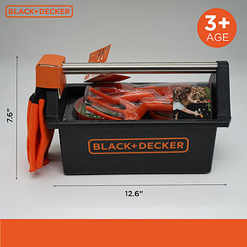 Black & Decker Open Garden Toolbox Complete with Eight Piece Garden Tools Set for Kids