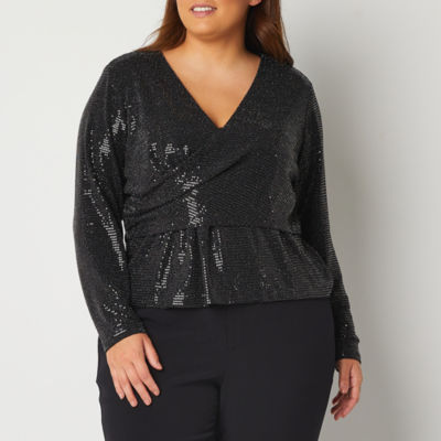 Plus Sequin Wrap Blouse