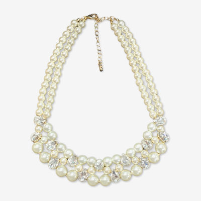 Bijoux Bar Simulated Pearl 15 Inch Link Beaded Necklace