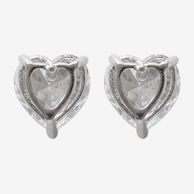 Silver Treasures Cubic Zirconia Sterling Silver 8mm Heart Stud Earrings