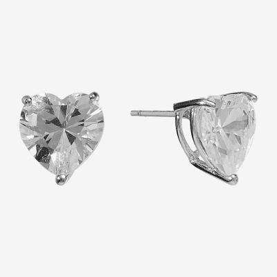 Silver Treasures Cubic Zirconia Sterling Silver 8mm Heart Stud Earrings