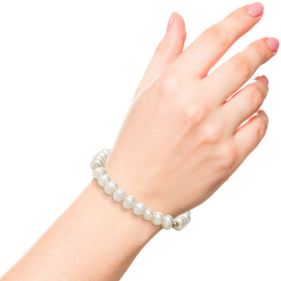 Dyed White Cultured Freshwater Pearl 14K Gold Stretch Bracelet