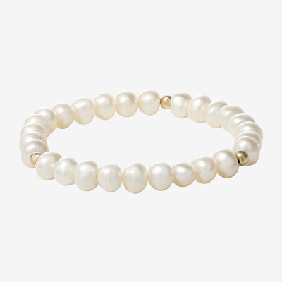 Dyed White Cultured Freshwater Pearl 14K Gold Stretch Bracelet