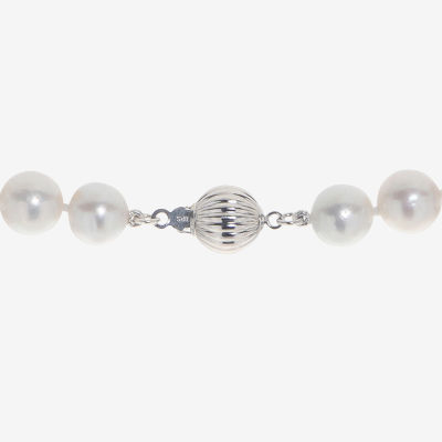 Womens White Cultured Freshwater Pearl Sterling Silver Strand Necklace