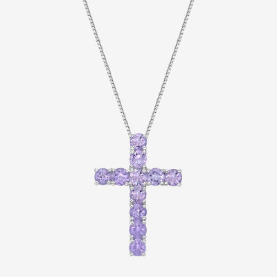 Womens Gemstone Sterling Silver Cross Pendant Necklace