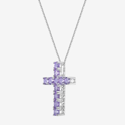 Womens Gemstone Sterling Silver Cross Pendant Necklace