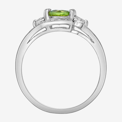 Womens Genuine Green Peridot Sterling Silver Round Cocktail Ring
