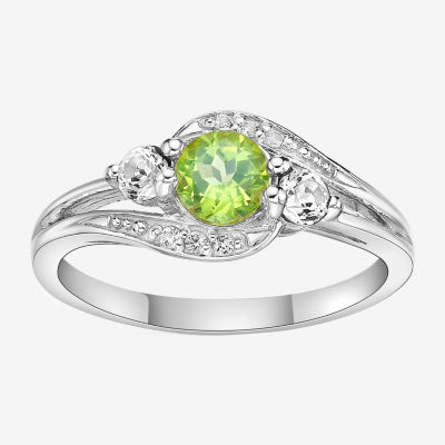 Womens Genuine Green Peridot Sterling Silver Round Cocktail Ring