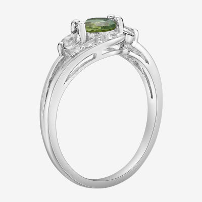 Womens Genuine Green Peridot Sterling Silver Round Cocktail Ring