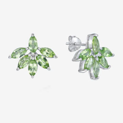 Genuine Green Peridot Sterling Silver 15mm Stud Earrings