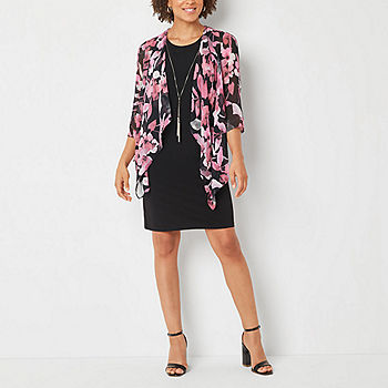 R & K Originals Petite Faux-Jacket Dress With Removable Necklace, Color:  Pink Black - JCPenney