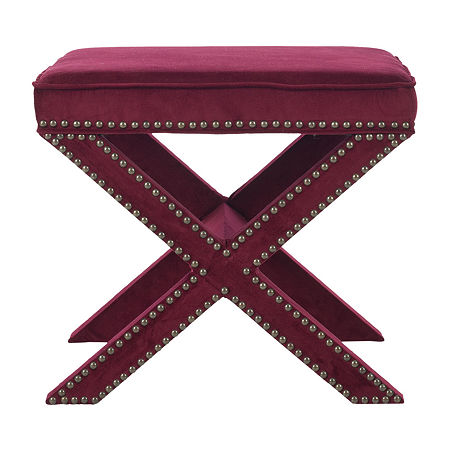 Palmer Nailhead Trim Footstool, One Size, Red