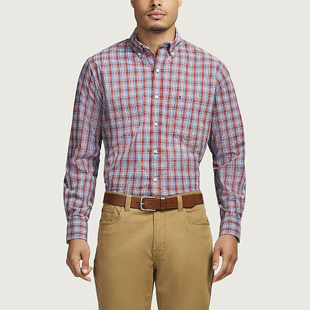 IZOD Performance Comfort Mens Long Sleeve Classic Fit Stretch Fabric Button-Down Shirt, Large, Orange