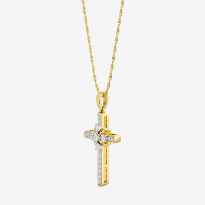 Yes, Please!, (G/I2) Womens 1/10 CT. T.W. Lab Grown White Diamond 14K Gold Over Silver Cross 18 Inch Pendant Necklace