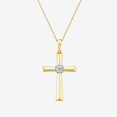 Yes, Please! (G, I2) Womens 1/10 CT. T.W. Lab Grown White Diamond 14K Gold Over Silver Cross 18 Inch Pendant Necklace