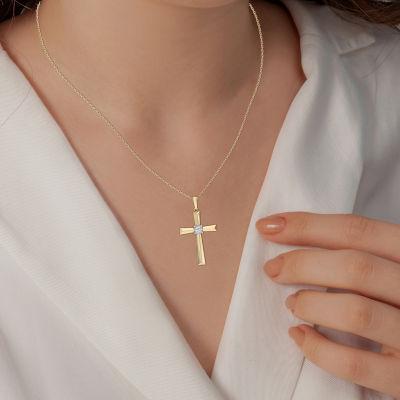 Yes, Please! (G, I2) Womens 1/10 CT. T.W. Lab Grown White Diamond 14K Gold Over Silver Cross 18 Inch Pendant Necklace