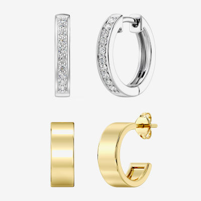 Yes, Please! (G. Si1-Si2) Womens 1/4 CT. T.W. Lab Grown White Diamond 14K Gold Over Silver Sterling Silver 2 Pair Jewelry Set