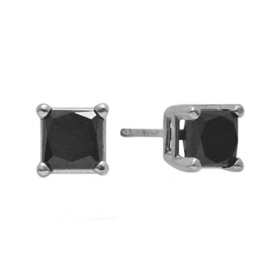 CT.T.W. Color-Enhanced Black Diamond Princess-Cut Stud Earrings