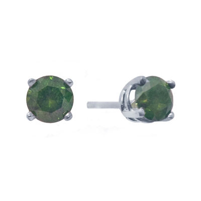 1/ CT.T.W. Natural Color-Enhanced Green Diamond Stud Earrings