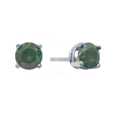 1/ CT.T.W. Natural Color-Enhanced Green Diamond Stud Earrings