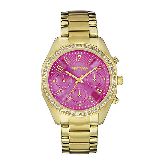 Caravelle New York® Womens Crystal-Accent Pink Dial Sport Watch 44L168
