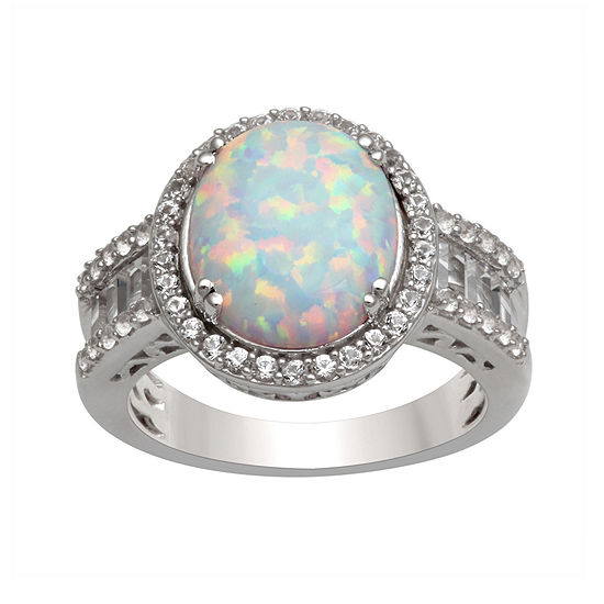 Oval Lab-Created Opal and White Sapphire Ring