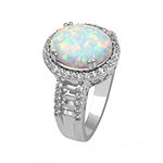 Oval Lab-Created Opal and White Sapphire Ring