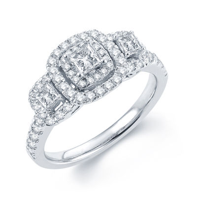 Modern Bride® Signature 1 CT.T.W. Natural Diamond 14K White Gold 3-Stone Princess-Cut Ring