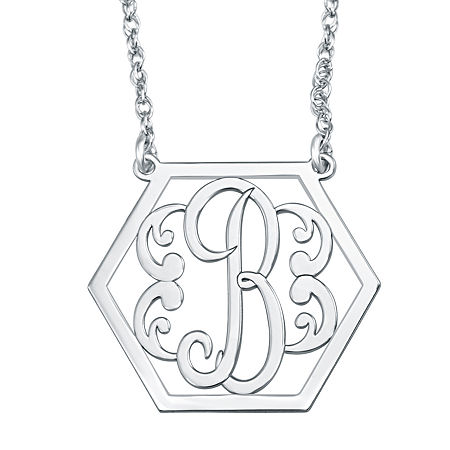 Personalized Hexagon Initial Necklace, One Size, White