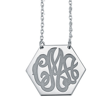 Personalized Monogram Initials Hexagon Pendant Necklace, One Size, White