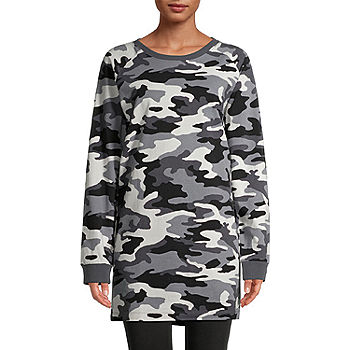 PSK Collective Long Sleeve Camouflage T-Shirt Dress, Color: Grey - JCPenney