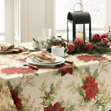 Elrene Home Fashions Festive Poinsettia Tablecloth, One Size, Red