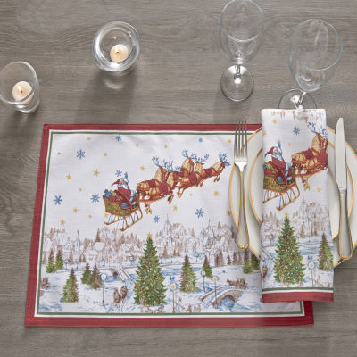 Elrene Home Fashions Santa's Snowy Sleighride Napkins, Set of 4