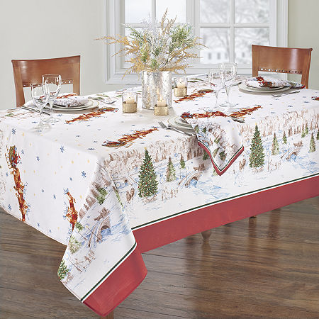 Elrene Home Fashions Santa's Snowy Sleighride Tablecloth, One Size, Red