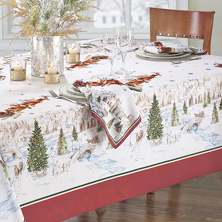 Elrene Home Fashions Santa's Snowy Sleighride Tablecloth, One Size, Red